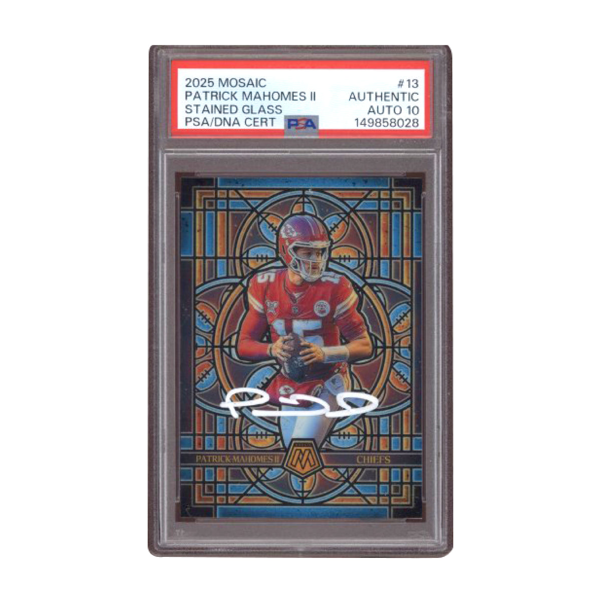 2025 Panini Mosaic Stained Glass Patrick Mahomes II #13 Auto PSA/DNA Auth 10