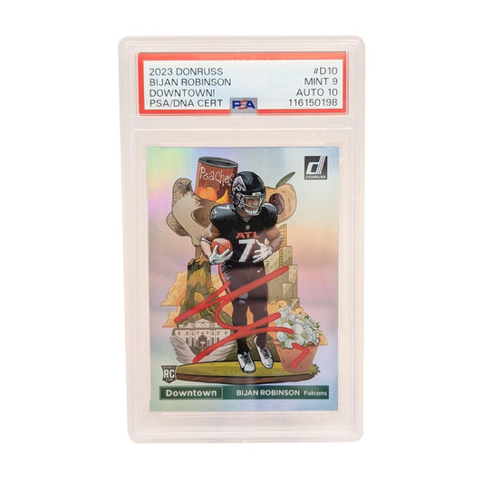 Bijan Robinson Autographed 2023 Panini Donruss Downtown! RC #D10 PSA 9 Mint Auto 10