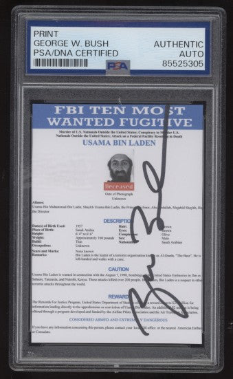 George W. Bush Signed FBI Most Wanted Fugitive List PSA/DNA Certified Authentic Auto