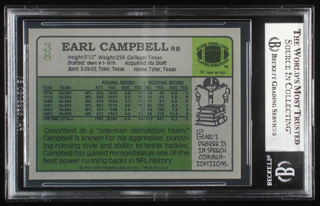 Earl Campbell Signed 1984 Topps #38 Reprint with BGS Authentication