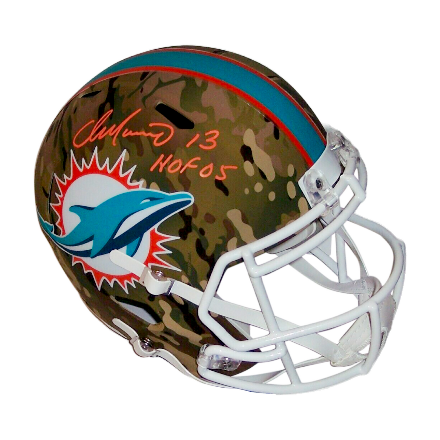 Dan Marino Autographed Hand Signed Miami Dolphins Riddell Speed Camo Full-Size Replica Football Helmet with HOF Inscription - BAS
