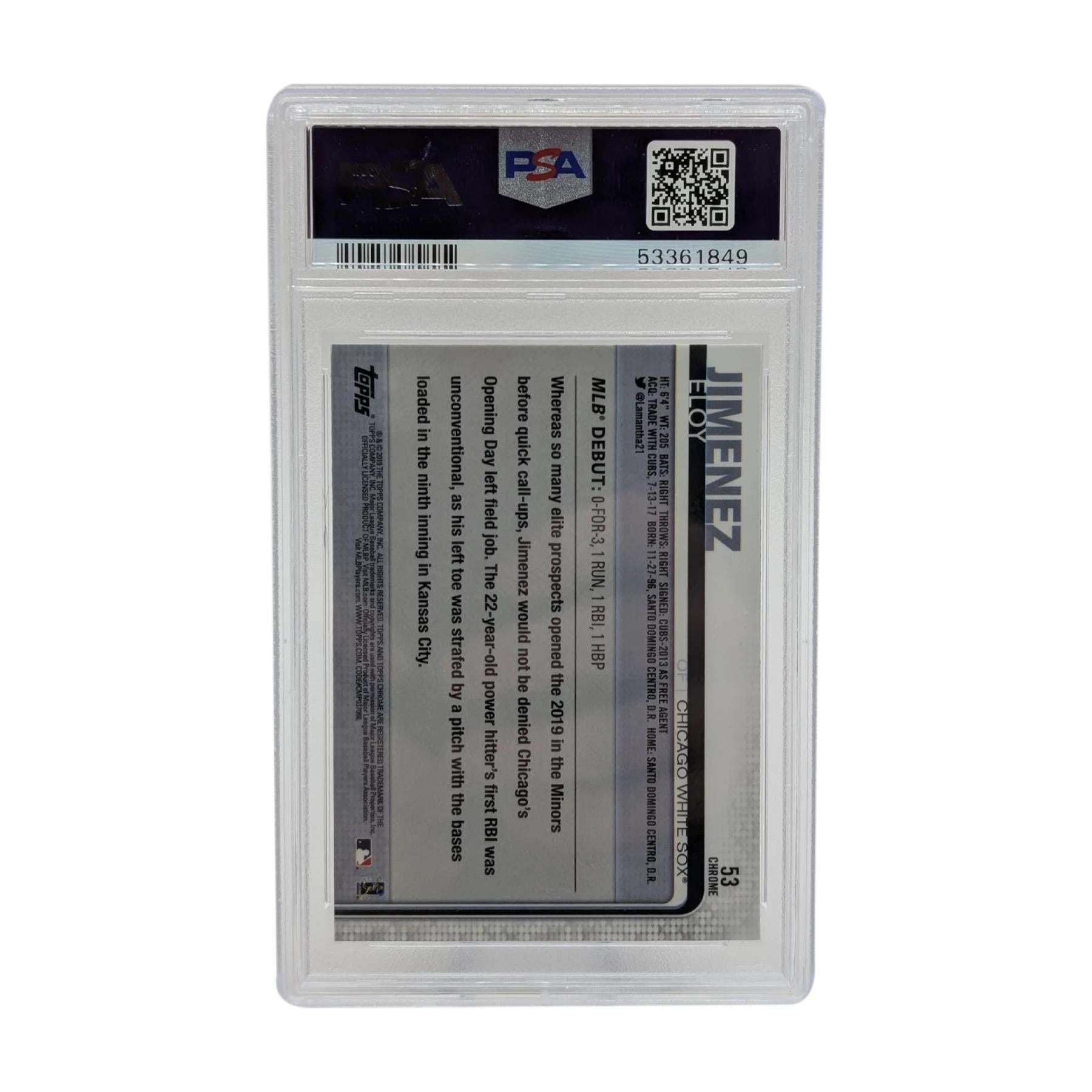 Eloy Jimenez 2019 Topps Chrome Update PSA 9 Mint MLB