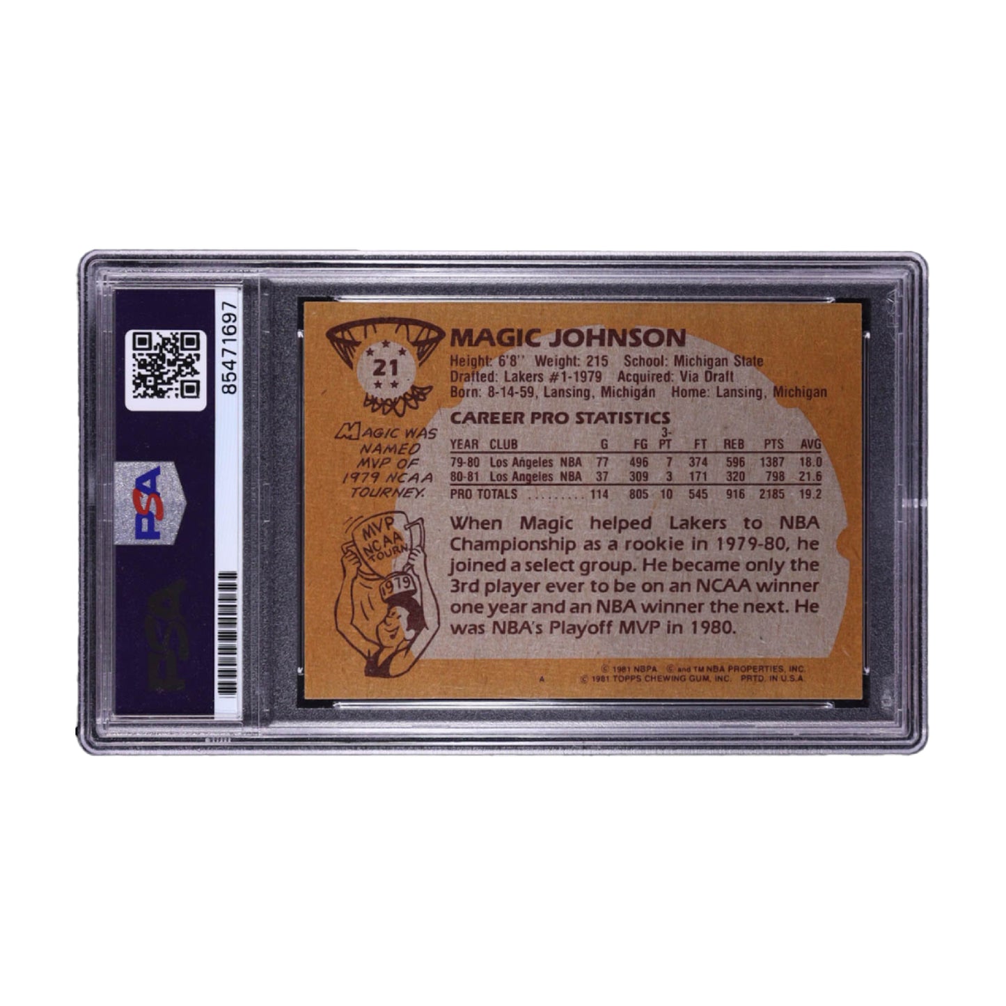 Magic Johnson Signed 1981 Topps #21 (PSA | Autograph Graded PSA 10)