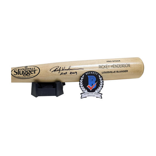 Rickey Henderson Autographed Hand Signed Natural Louisville Slugger Pro Stock Wood Baseball Bat with HOF 2009 inscription - BAS Beckett