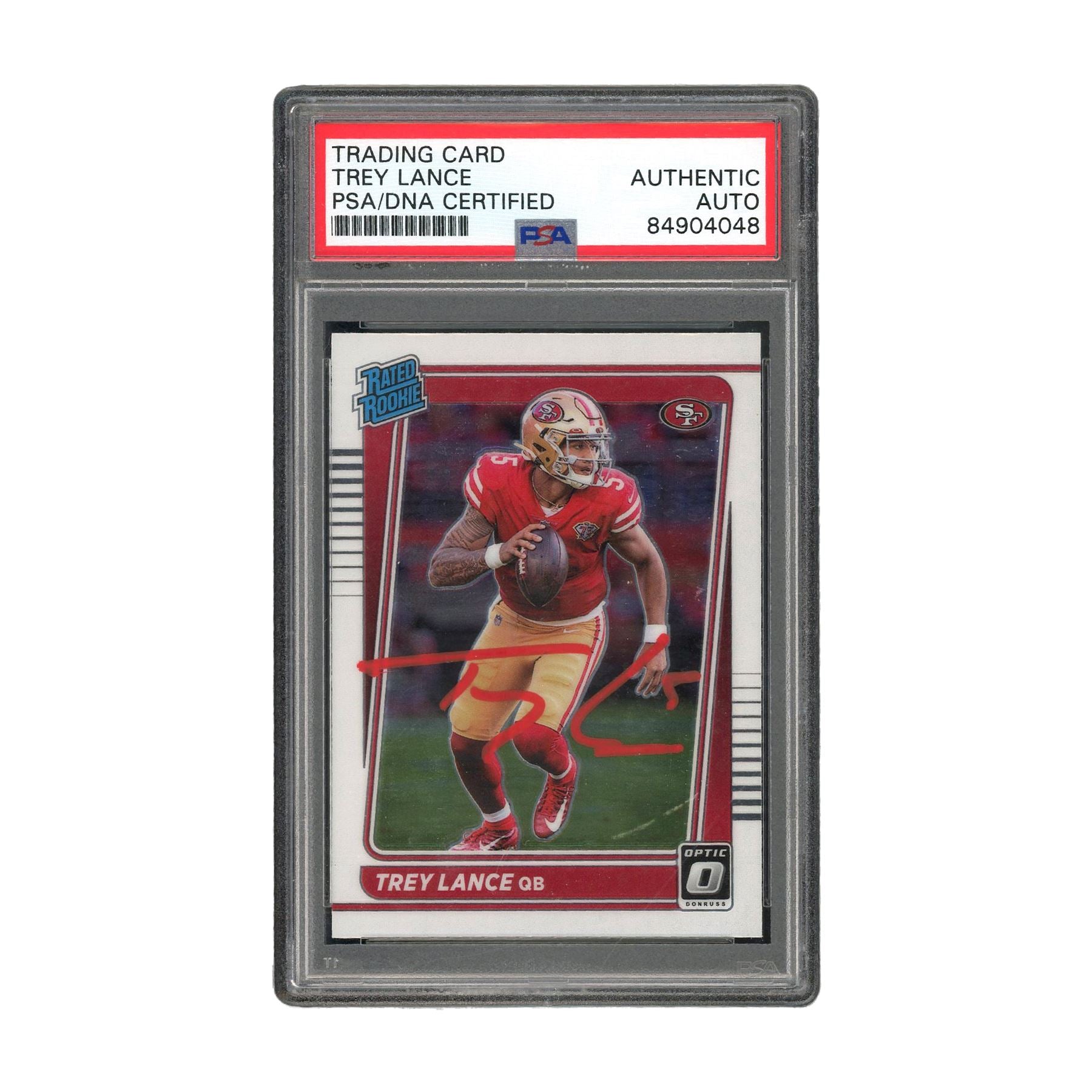 Trey Lance Signed Authentic Donruss Optic RC Red Ink San Francisco 49ers NFL