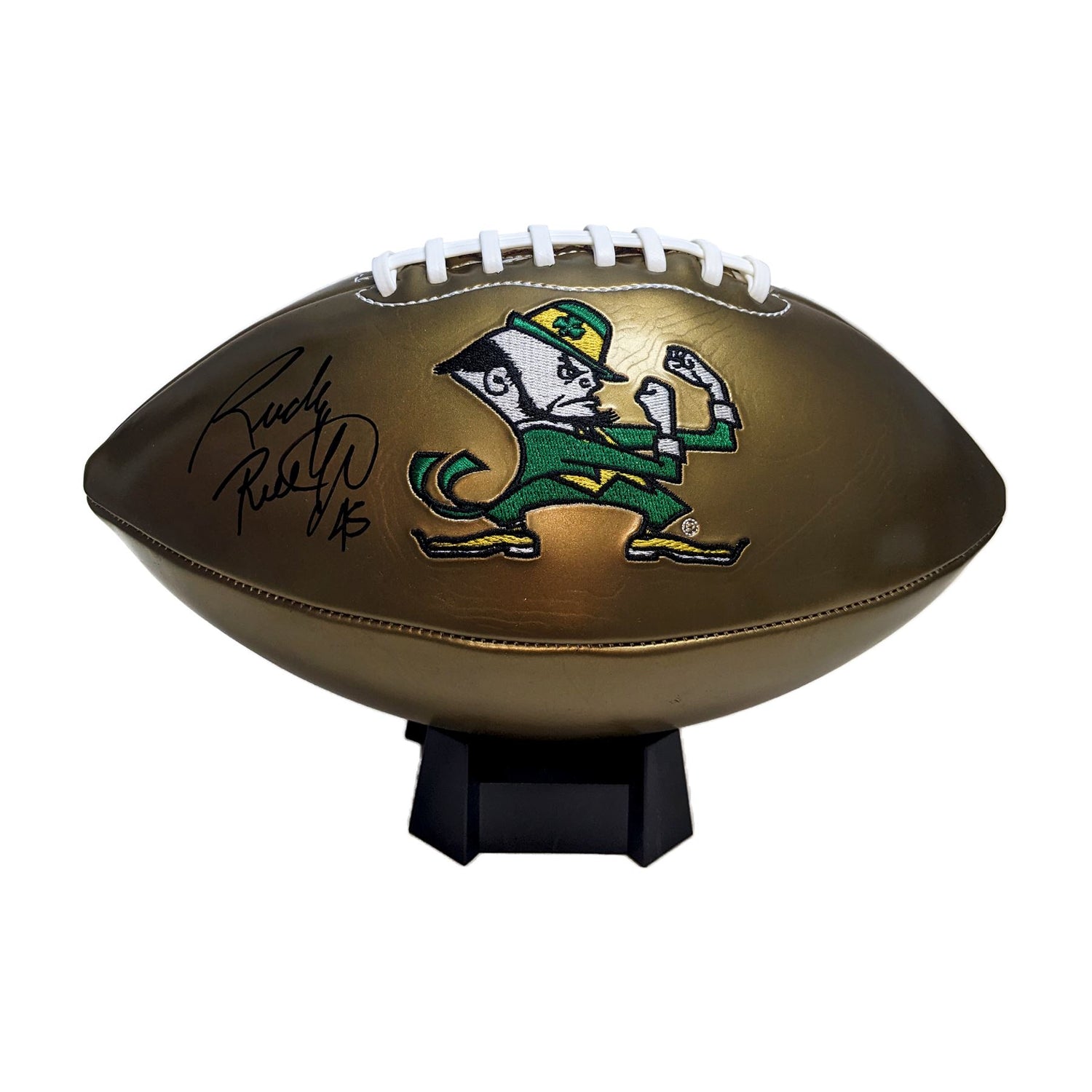 Rudy Ruettiger Autographed Gold Notre Dame Logo Football - BAS