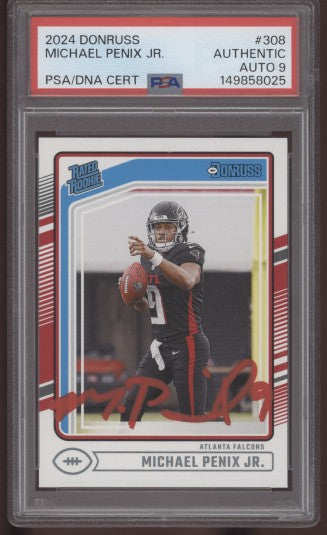 2024 Donruss Michael Penix Jr Rated Rookie RC #308 Red Ink PSA AUTO 9