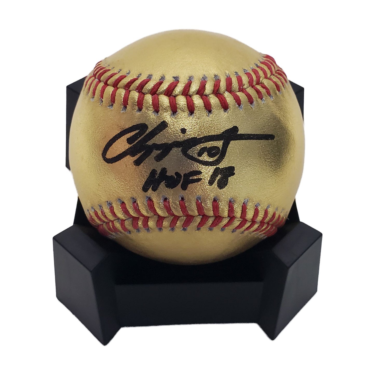 Chipper Jones signed Gold Major League Baseball w/ HOF Inscription-PSA