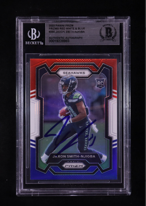 Jaxon Smith-Njigba Signed 2023 Panini Prizm Prizms Red White & Blue #390 - Beckett Authentic Auto
