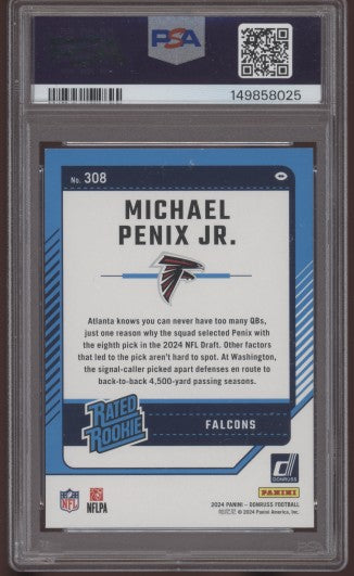2024 Donruss Michael Penix Jr Rated Rookie RC #308 Red Ink PSA AUTO 9