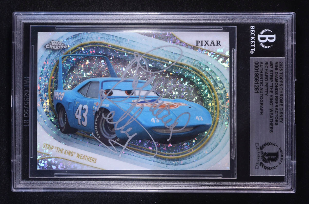 Richard Petty Signed 2025 Topps Chrome Disney Mini-Diamonds #57 Strip "The King" Weathers - Beckett