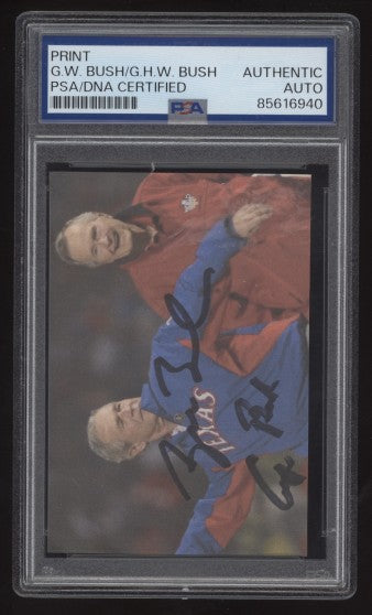 G.W. Bush/G.H.W. Bush First Pitch Print PSA/DNA Certified Authentic Auto