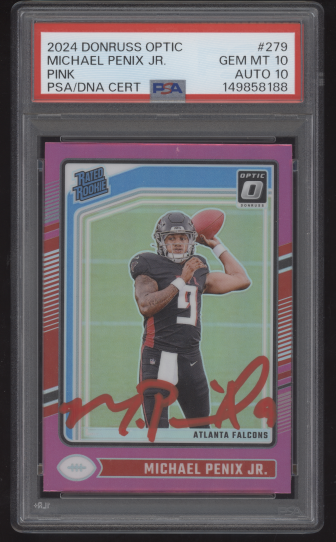 2024 Donruss Optic Michael Penix Jr Pink #279 Red Auto PSA 10 GEM MT AUTO 10 RC