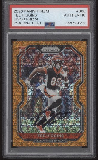 2020 Panini Prizm Tee Higgins RC #308 Orange Disco Prizm Auto PSA AUTHENTIC