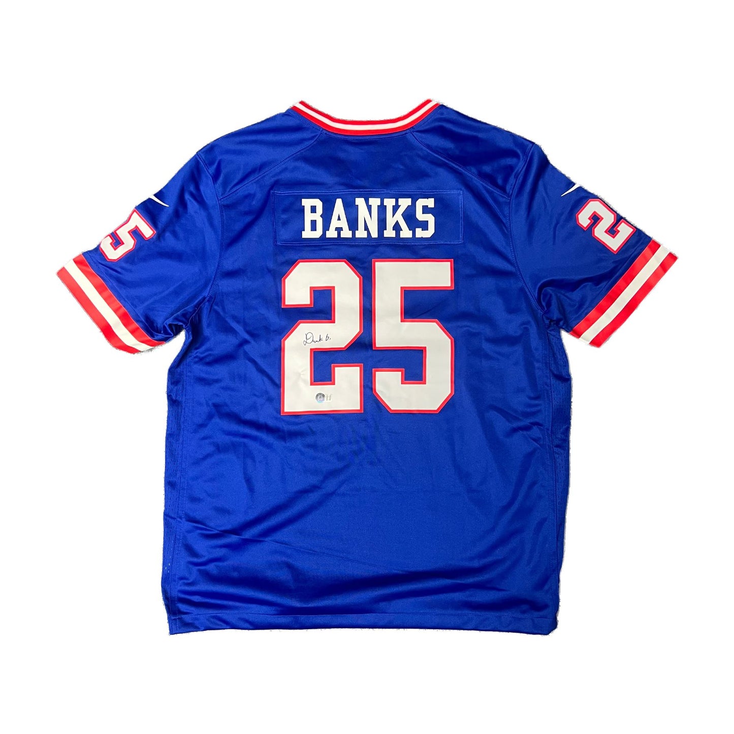 Deonte Banks Autographed Nike Blue & Red Auth Jersey - Beckett Auth