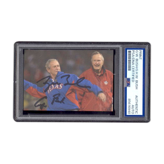 G.W. Bush/G.H.W. Bush First Pitch Print PSA/DNA Certified Authentic Auto