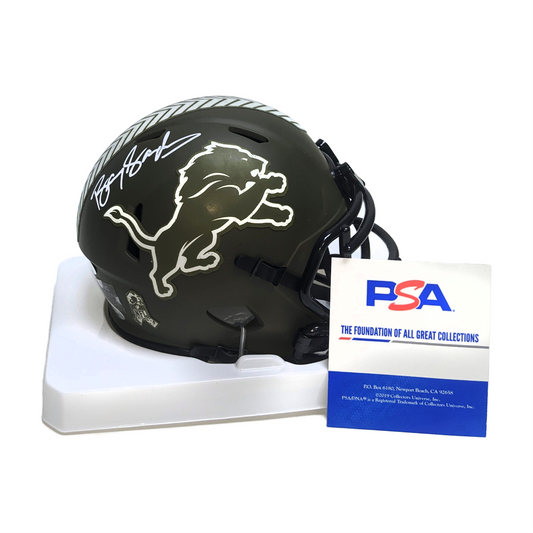 Barry Sanders Autographed Hand Signed Riddell Detroit Lions Salute to Service Mini Football Helmet - PSA Authentication