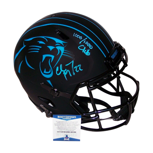 Christian McCaffrey Autographed Hand Signed Carolina Panthers Eclipse Full Size Authentic Pro Speed Football Helmet - with 1K/1K inscription