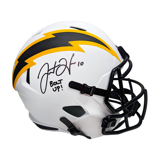 Justin Herbert Autographed Hand Signed Los Angeles Chargers Lunar Speed Full Size Football Helmet - with BOLT UP inscription - BAS Beckett Authentication