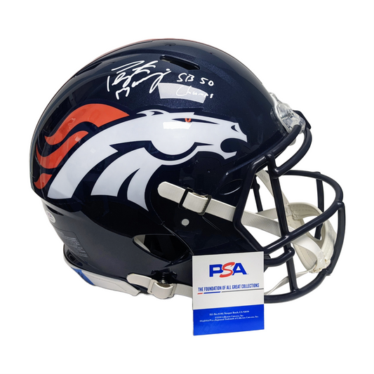 Peyton Manning Autographed Hand Signed Denver Broncos Full Size Speed Authentic Football Helmet - with SB 50 Champs Inscription - PSA/DNA