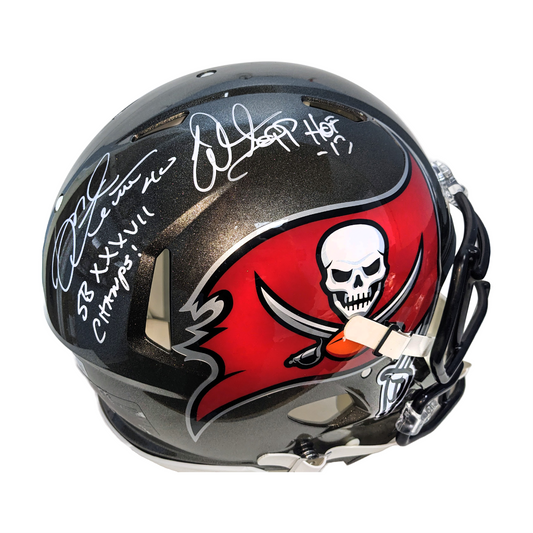Warren Sapp & Alstott Autographed Tampa Bay Bucs Speed Authentic Full Size Football Helmet with 2 Inscriptions - BAS Beckett Auth