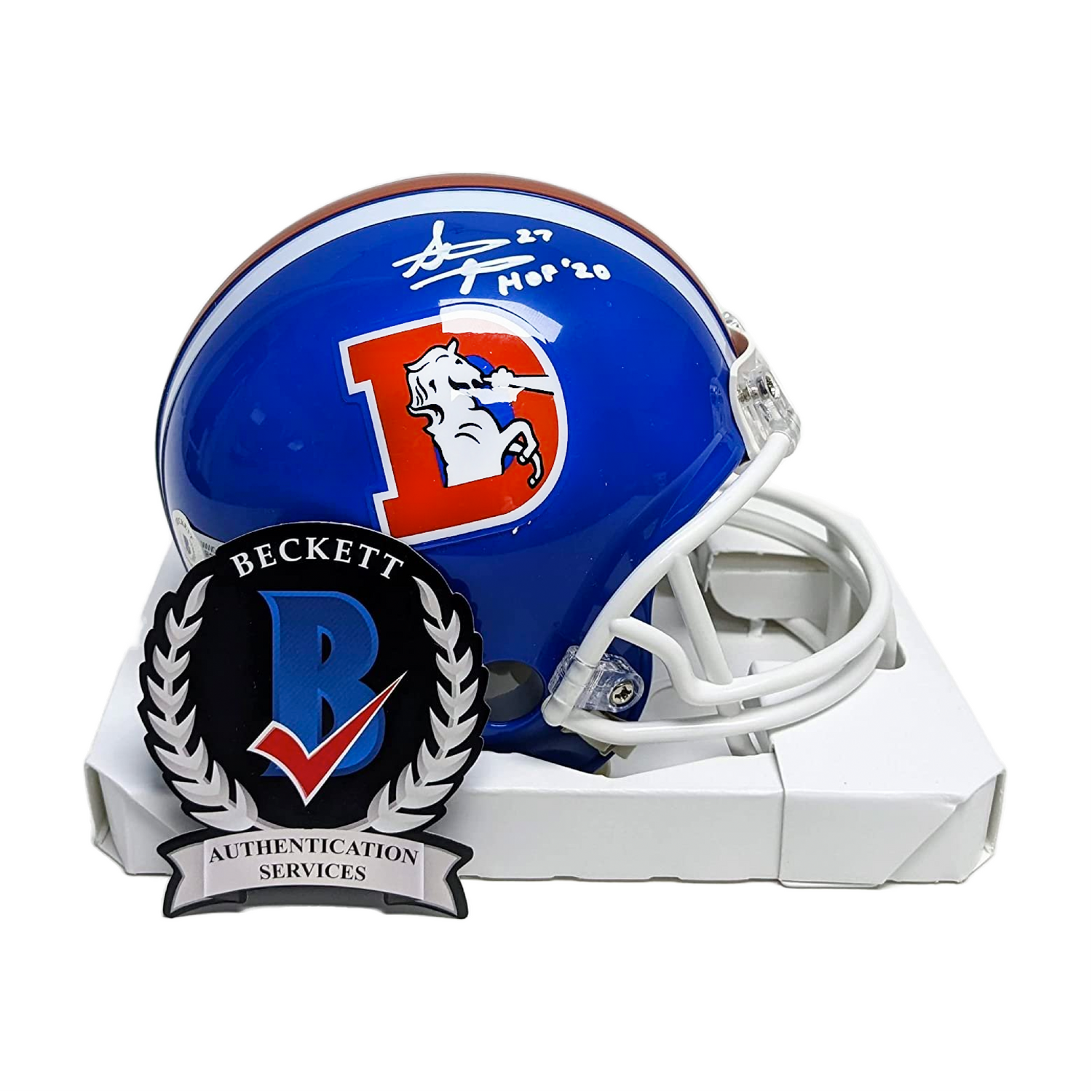 RANDY GRADISHAR Signed Denver BRONCOS Throwback VSR4 Mini-helmet