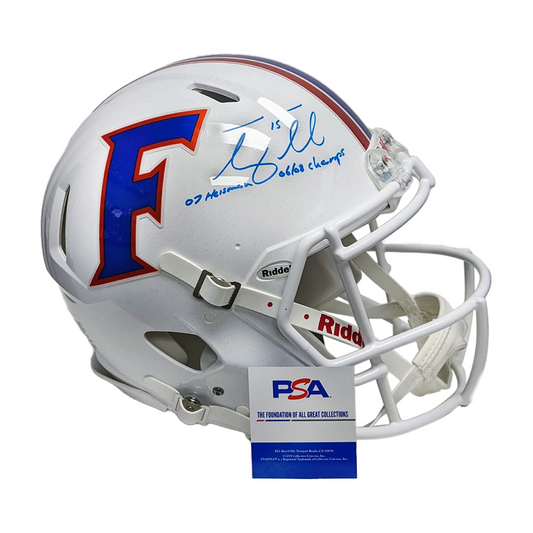 Tim Tebow Autographed Hand Signed White Florida Gators Speed Full Size Authentic Football Helmet - with 06,08 Champs & 07 Heisman Inscriptions - PSA/DNA