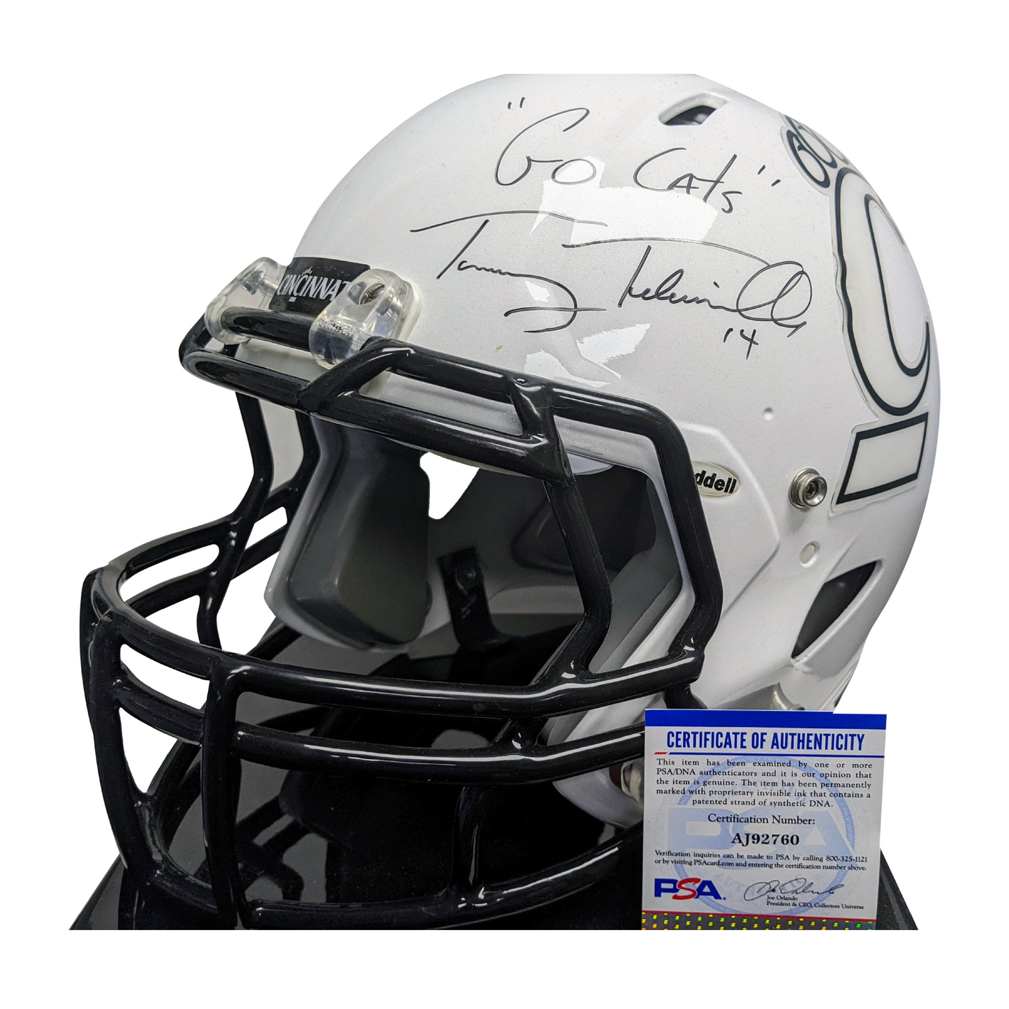 Tommy Tubberville Autographed Full Size Cincinnati Bearcats Helmet on Display Stand