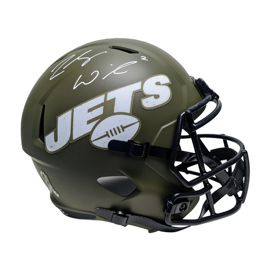 Zach Wilson Autographed Hand Signed New York Jets Salute to Service Full Size Football Helmet - BAS Beckett Authentication